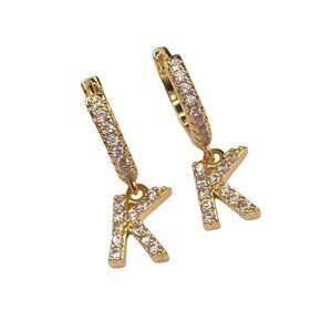 Gold Rhinestone Initial K Huggie Hoop Earrings